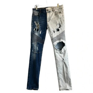 KDNK 11 4 14 11 TRASHED Destroyed Contrast Ribbed Moto Jeans Size 34